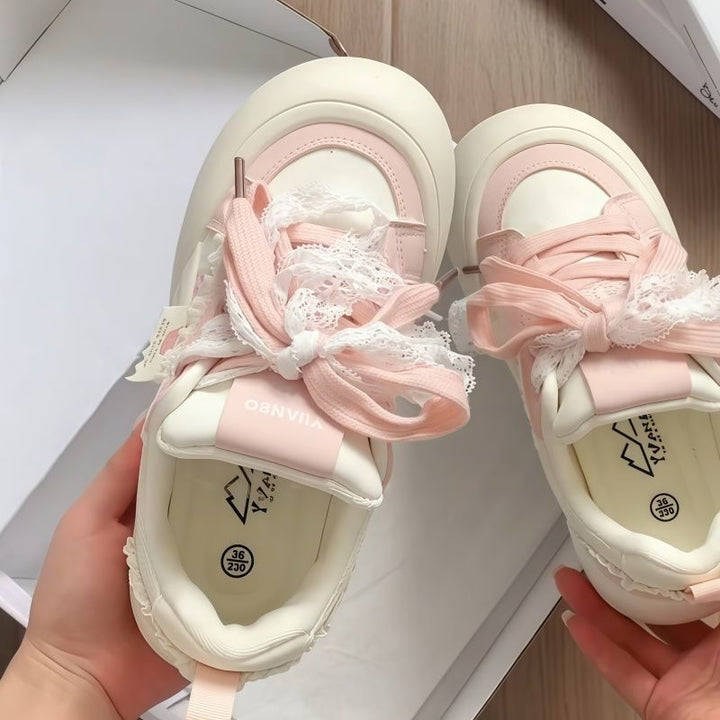 Women's sneakers with decorative ruffles and playful bows Mune Fashion