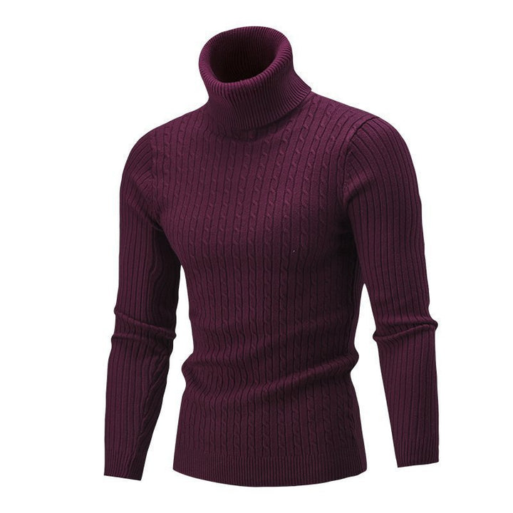 Men's ribbed turtleneck sweater with cable knit pattern and form-fitting slim-fit silhouette Mune Fashion