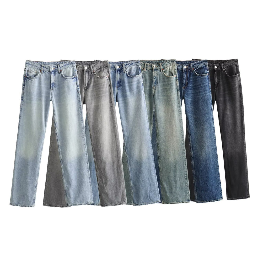 Women's high-waist jeans with straight leg, five-pocket cut and vintage wash Mune Fashion