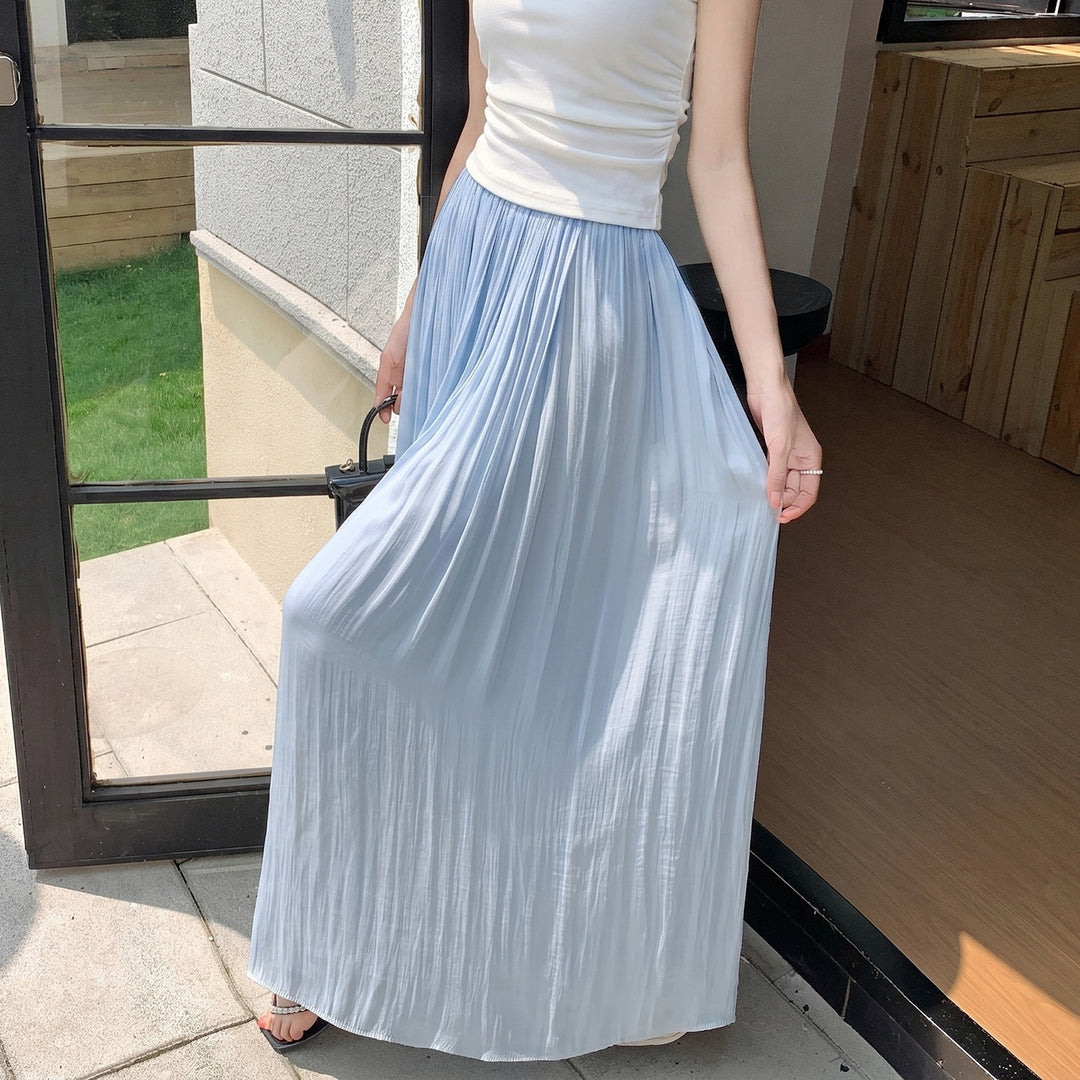 Women's flowing, gathered maxi skirt with fine pleats and high elastic waistband, Mune Fashion