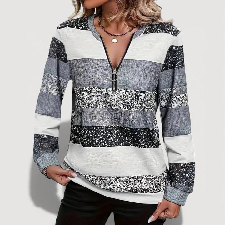 Women’s Stylish Zip Pullover with Graphic Pattern