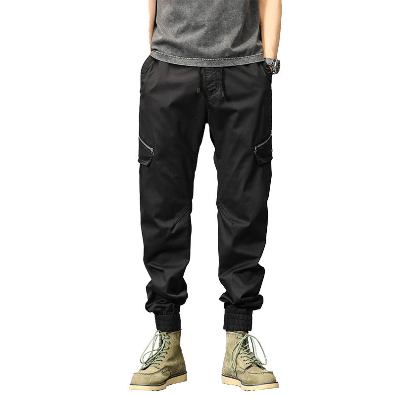 Men's Multifunctional Cargo Joggers with Drawstring Waist, Zipper Pockets and Ribbed Ankle Cuffs Mune Fashion