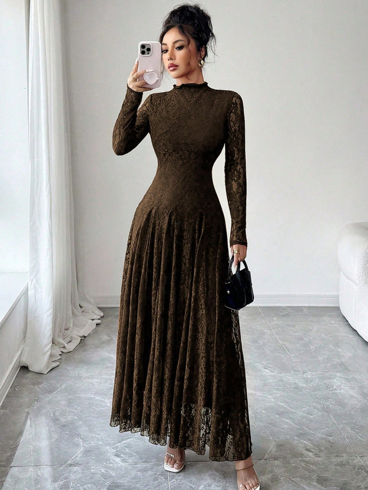 Ladies Elegant Wedding Dress with Lace Sleeves Mune Fashion