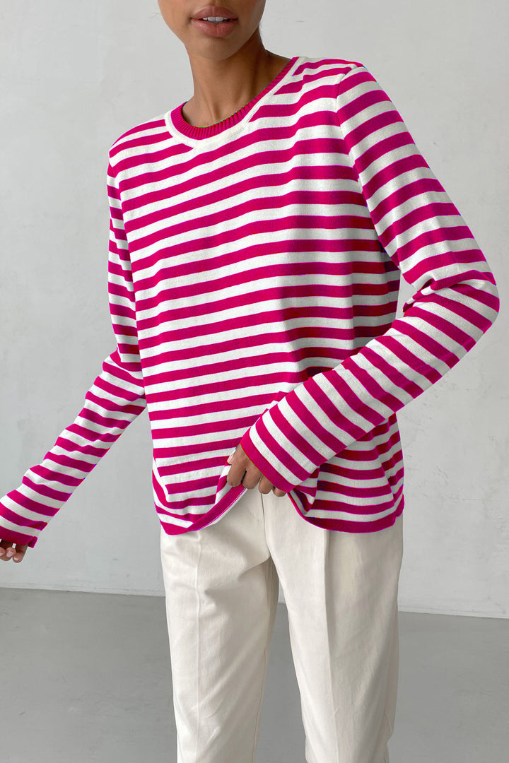 Women's striped cotton sweater with round neck and relaxed fit Mune Fashion
