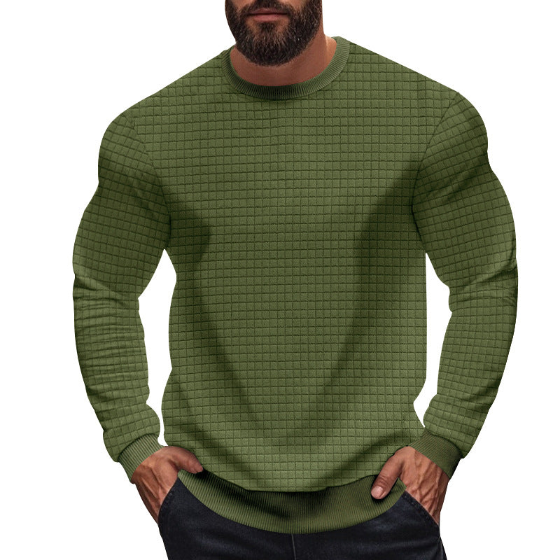 Men's textured check knit sweatshirt with round neck and body-hugging athletic fit Mune Fashion