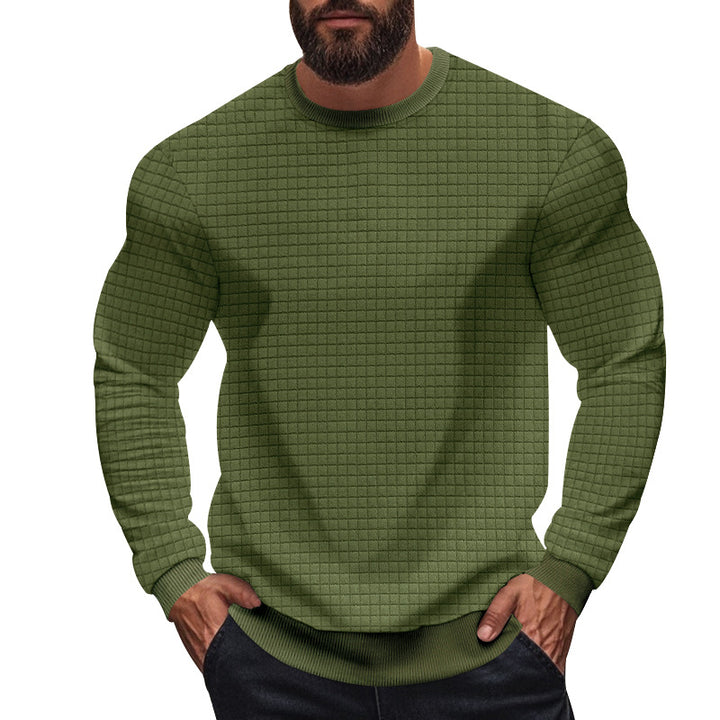 Men's textured check knit sweatshirt with round neck and body-hugging athletic fit Mune Fashion