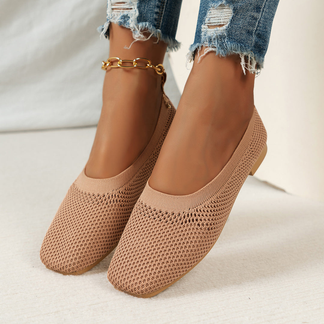 Women Breathable Knit Ballet Flats with Square Toe Mune Fashion