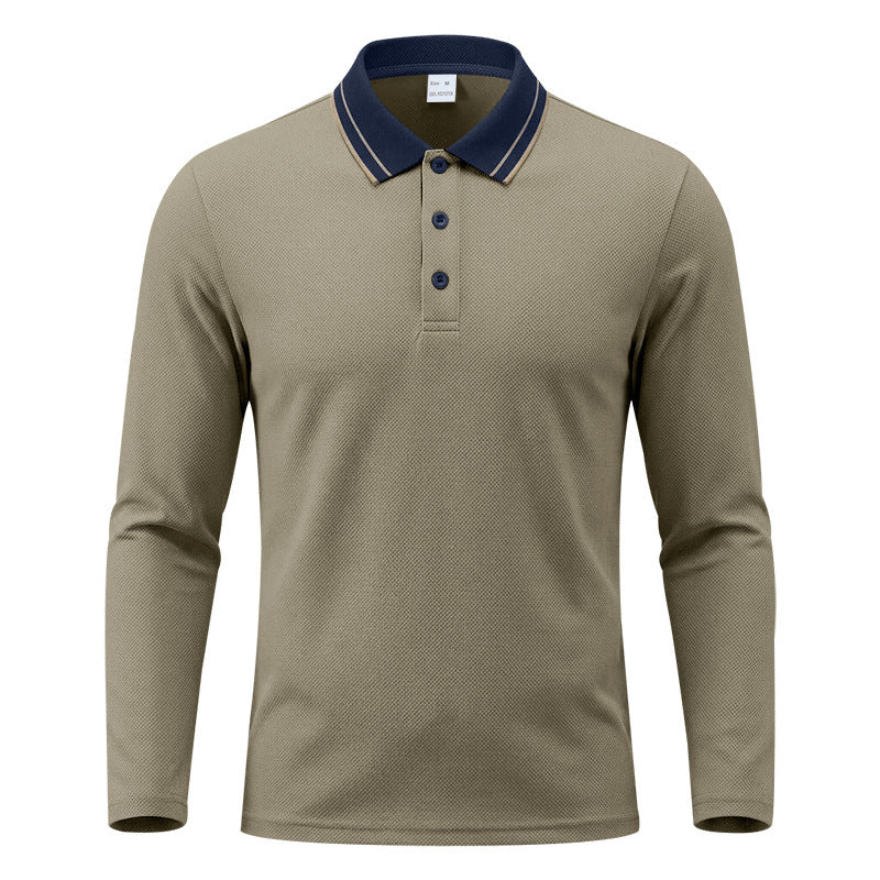 Men's long sleeve polo made of structured piqué cotton blend with contrast collar Mune Fashion