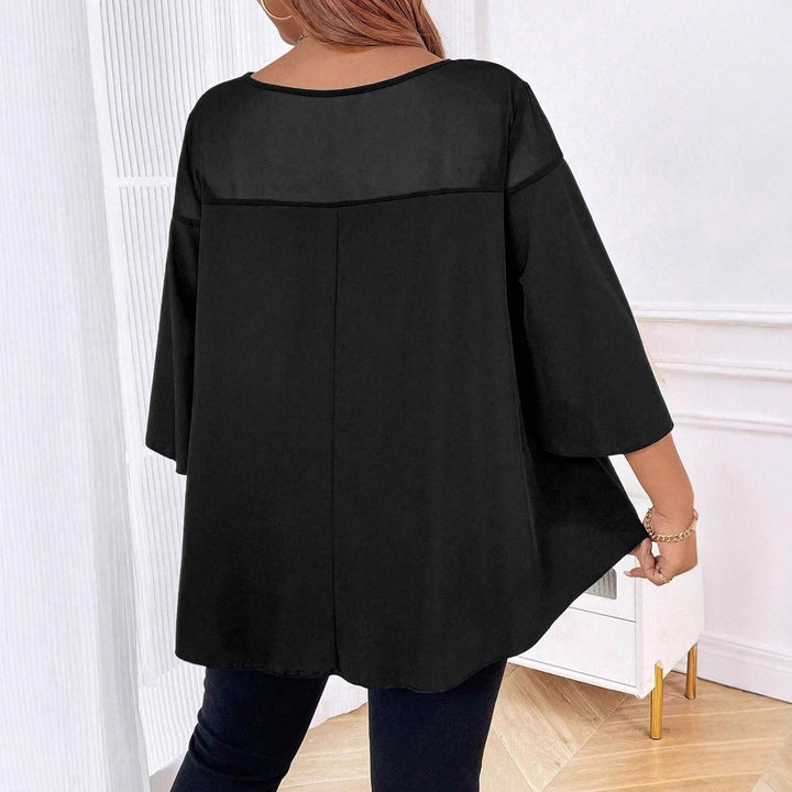 Women's Loose Chiffon Tunic Top with Sheer Insert and Wing Sleeves Mune Fashion