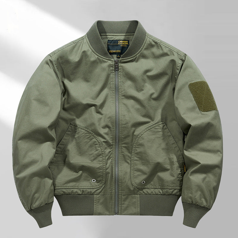 Men's short-cut lightweight bomber jacket with tactical sleeve patch and durable function shell Mune Fashion