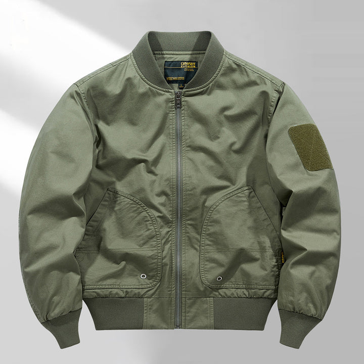 Men's short-cut lightweight bomber jacket with tactical sleeve patch and durable function shell Mune Fashion