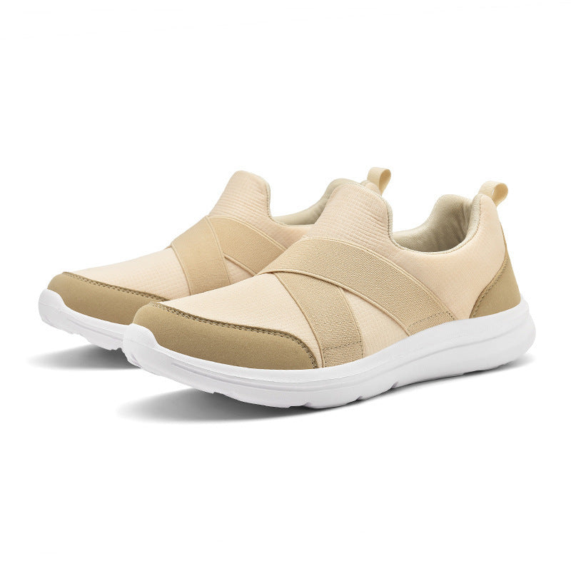 Women nan elastic Slip-On comfort sneaker with breathable knit upper, crossed stretch straps and cushioning EVA sole Mune Fashion