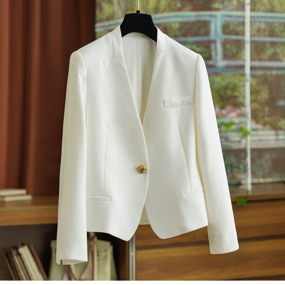 Women's Classic Blazer with Shiny Button Mune Fashion