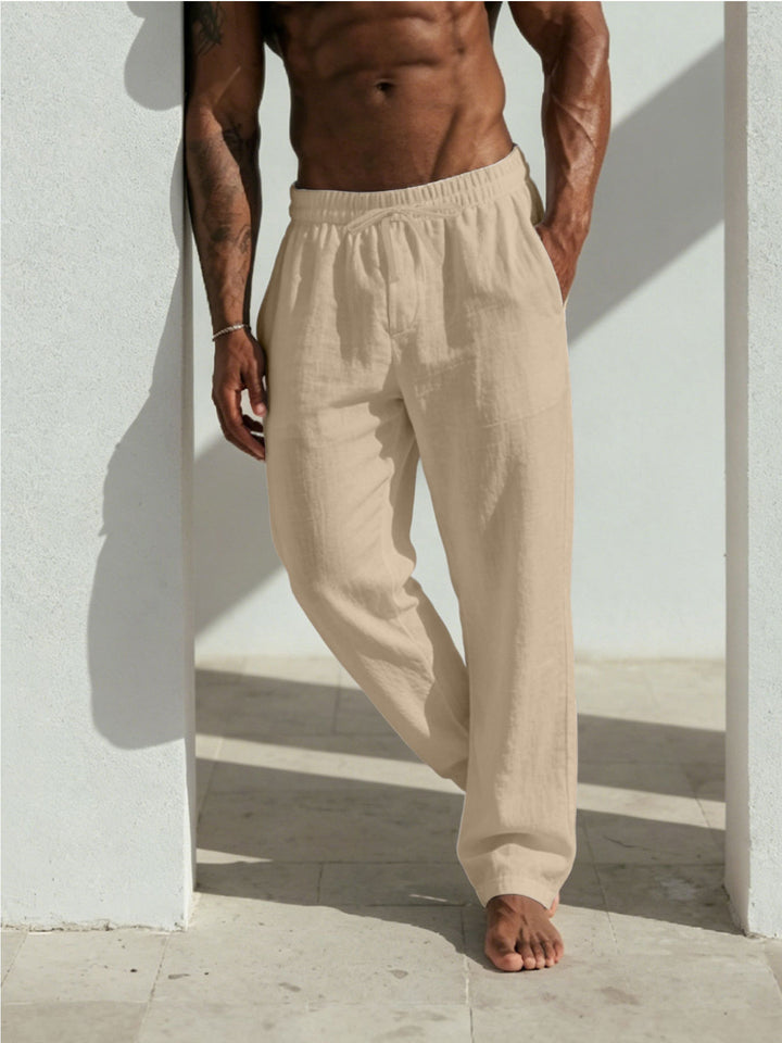 Men's Summer Relaxed Pants made of Linen Blend with Straight Leg and Drawstring Mune Fashion