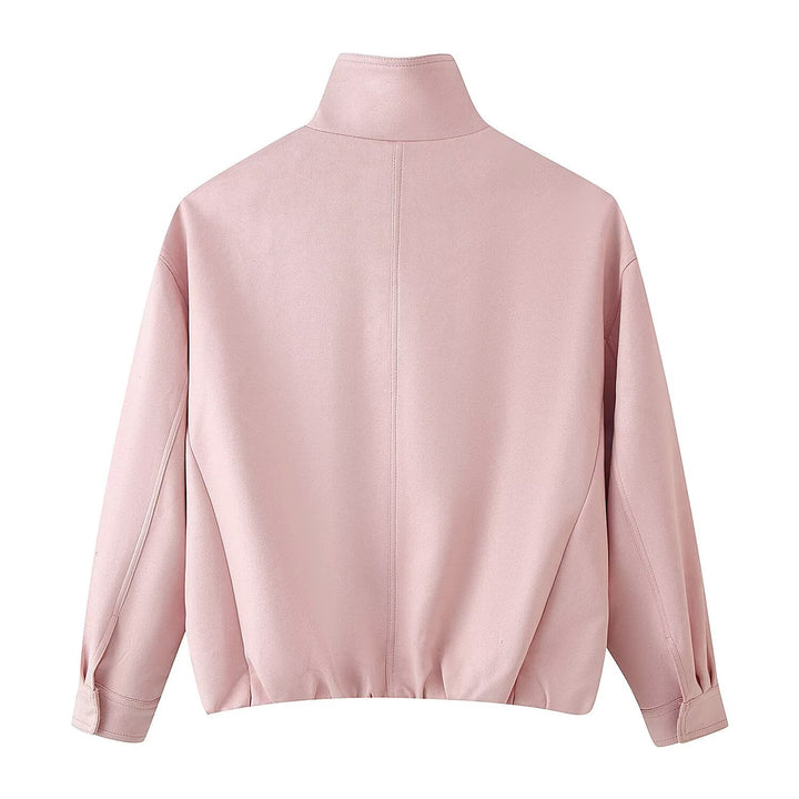 Women's Boxy Short Jacket with High Funnel Collar and Concealed Zipper Placket Mune Fashion