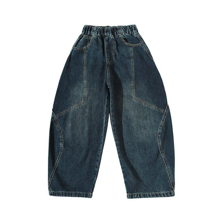 Women's wide denim pants with elastic waistband and stylish contrasting seams Mune Fashion