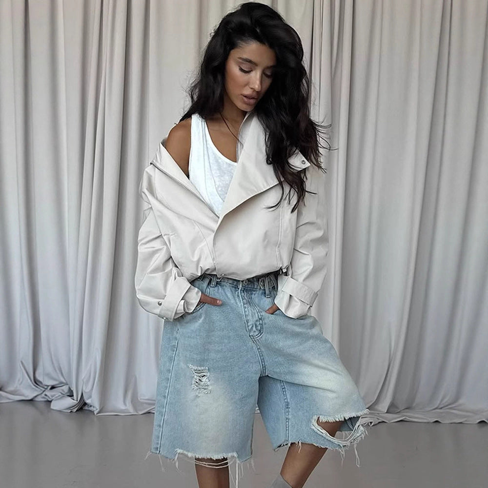 Women's short jacket in oversized look with wide lapels and drawstring waist Mune Fashion