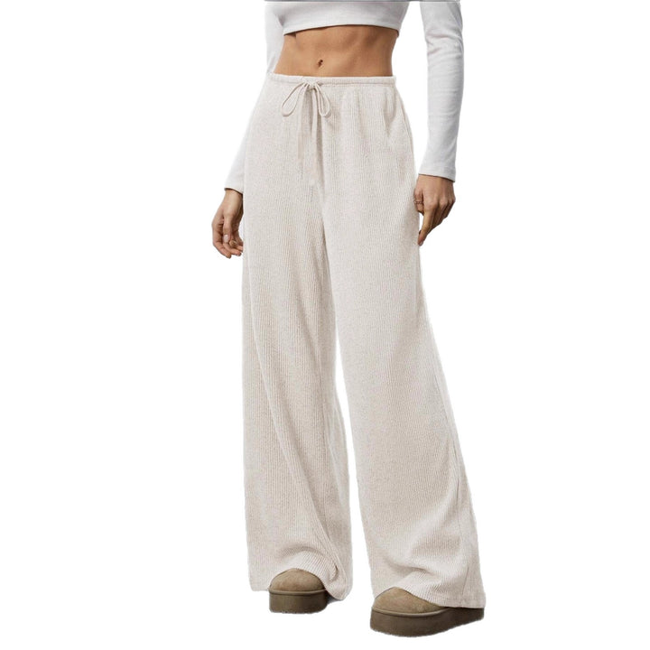Women's Soft Ribbed Lounge Pants with Wide Leg and Drawstring Mune Fashion