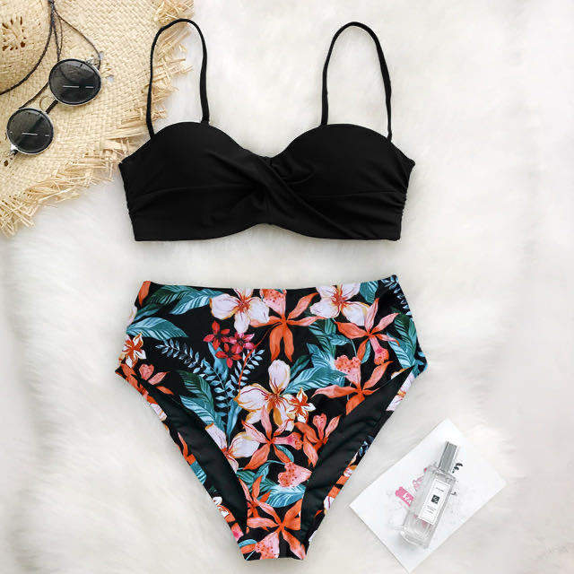 Ladies high-waisted bikini set with floral top Mune Fashion