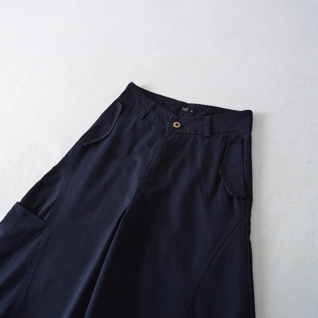 Women's Cropped Cargo Pants with High Waist, Wide Leg, and Flap Pockets Mune Fashion