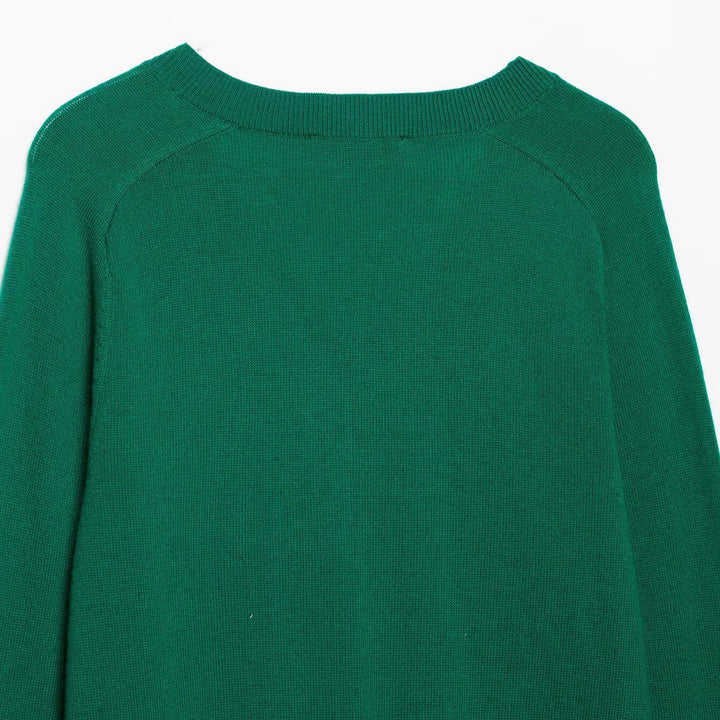 Women Light V-Neck Fine Knit Sweater with Ribbed Hem Mune Fashion