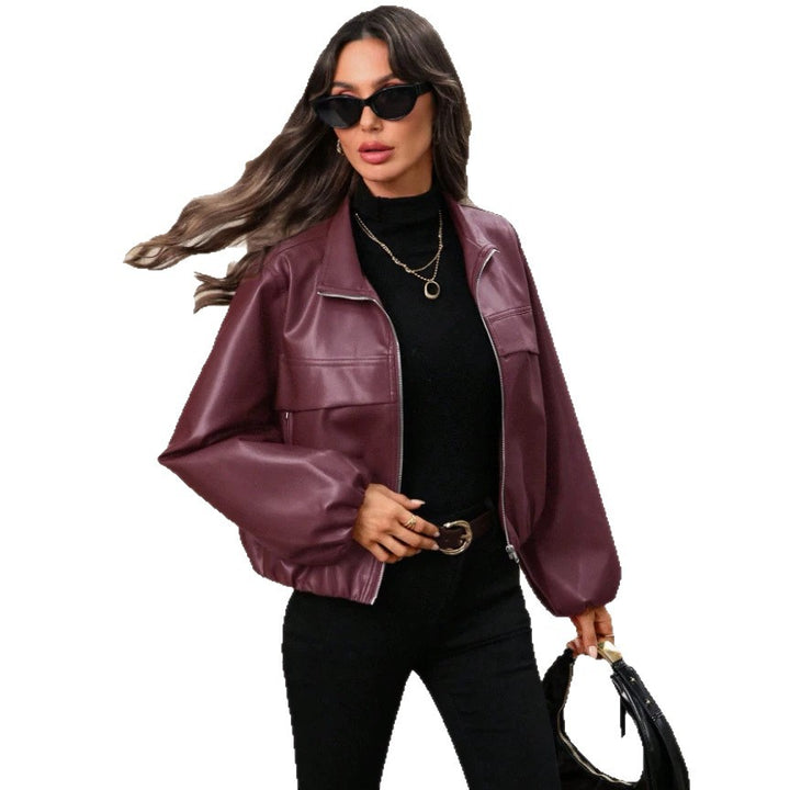 Women Trendy cropped faux leather jacket