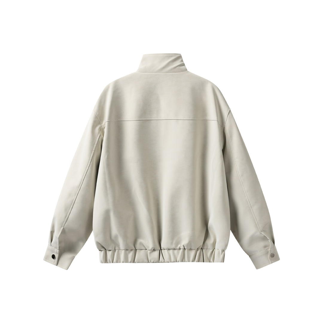 Women's short jacket in leather look with high stand-up collar, zip pockets and elastic hem Mune Fashion