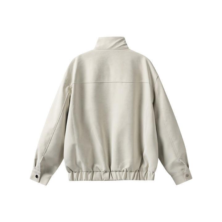 Women's short jacket in leather look with high stand-up collar, zip pockets and elastic hem Mune Fashion