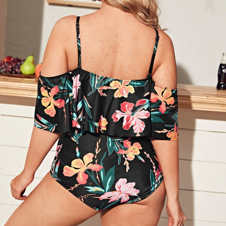 Women's bikini set with floral off-shoulder top and high-cut briefs Mune Fashion