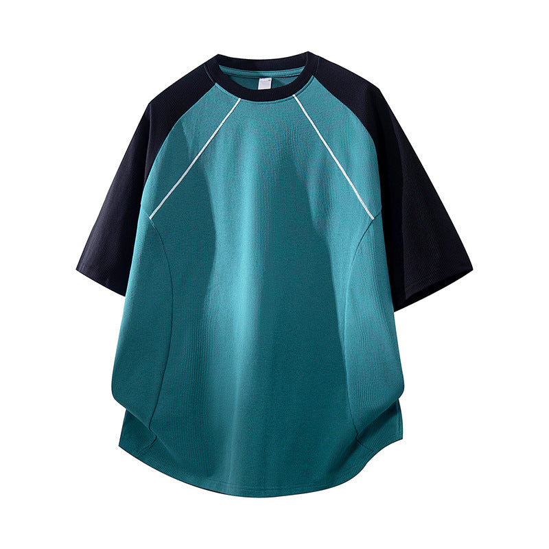 Men's Oversize Waffle Structure Raglan T-Shirt with Contrast Sleeves and Breathable Functional Jersey Mune Fashion