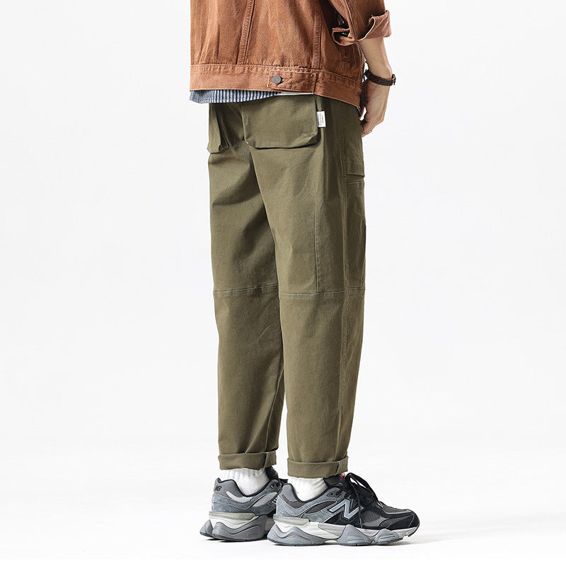 Herren Baggy-Utility-Cargohose im Tapered-Schnitt mit elastischem Tunnelzugbund, aufgesetzten Fronttaschen und Knieabnähern Mune Fashion