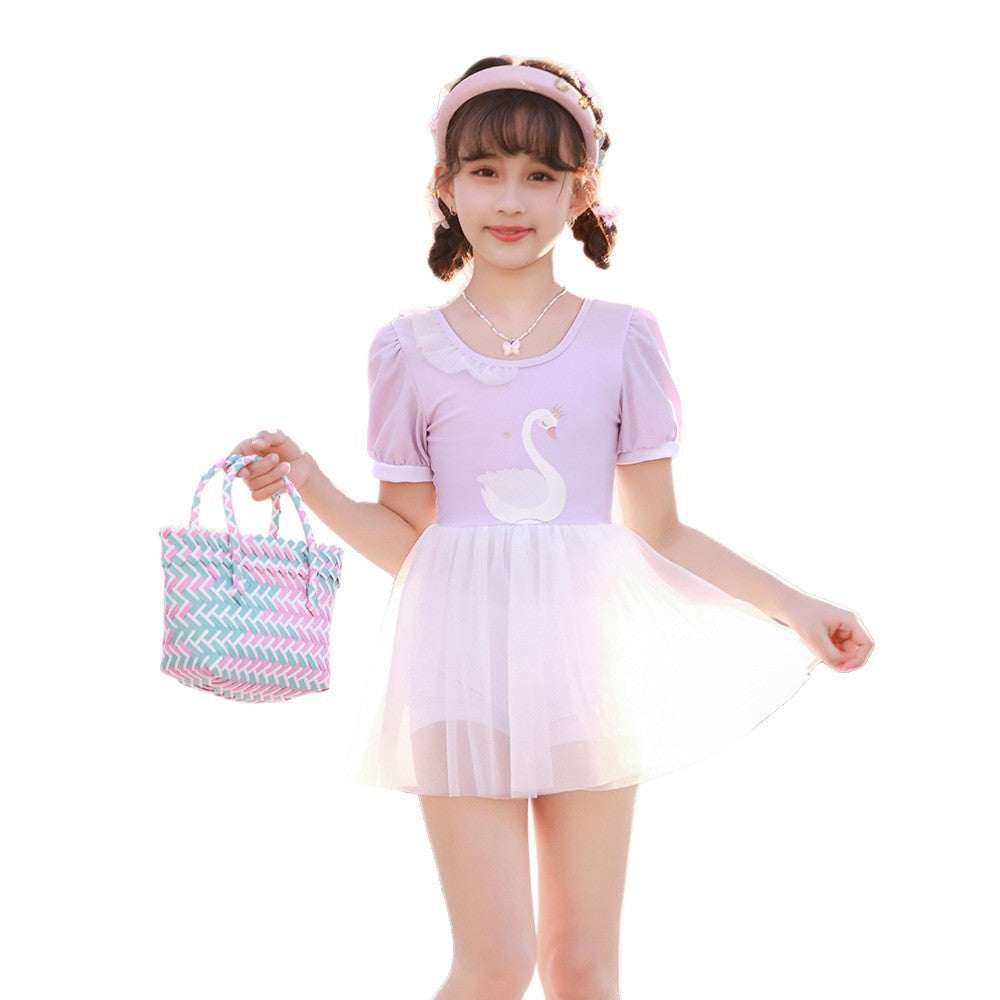 Girls tulle swimsuit with cute swan motif Mune Fashion