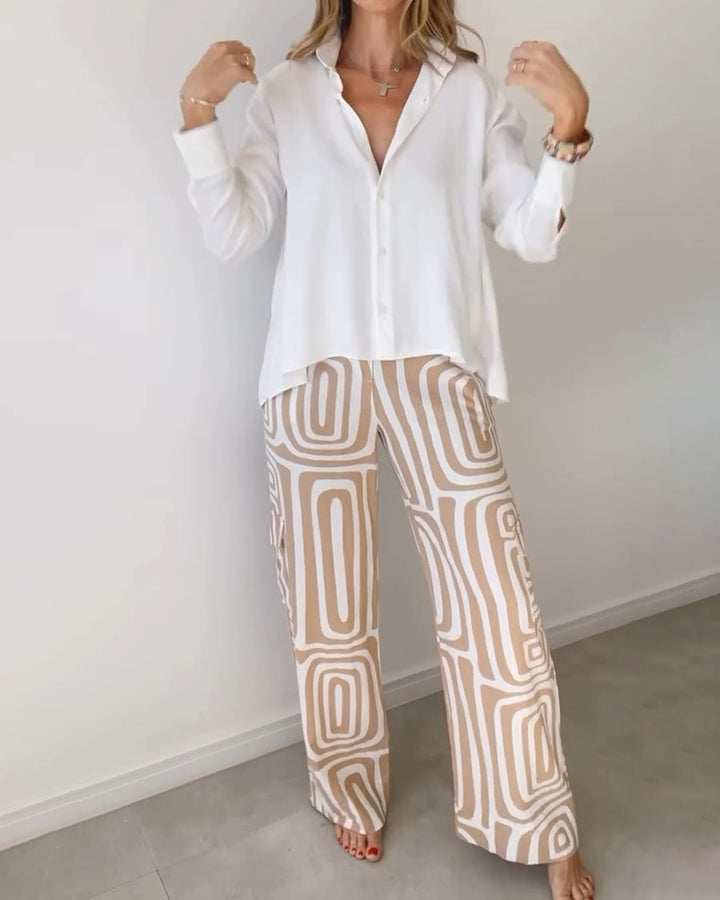 Women wide Palazzo trousers with graphic retro print Mune Fashion