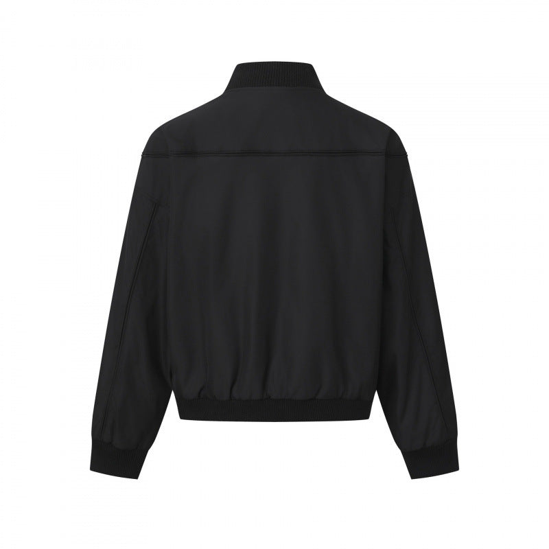 Men's Short-Cut Boxy Bomber Jacket with Ribbed Collar, Concealed Button Placket, and Side Pockets Mune Fashion
