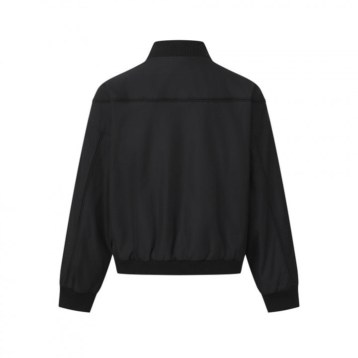 Men's Short-Cut Boxy Bomber Jacket with Ribbed Collar, Concealed Button Placket, and Side Pockets Mune Fashion