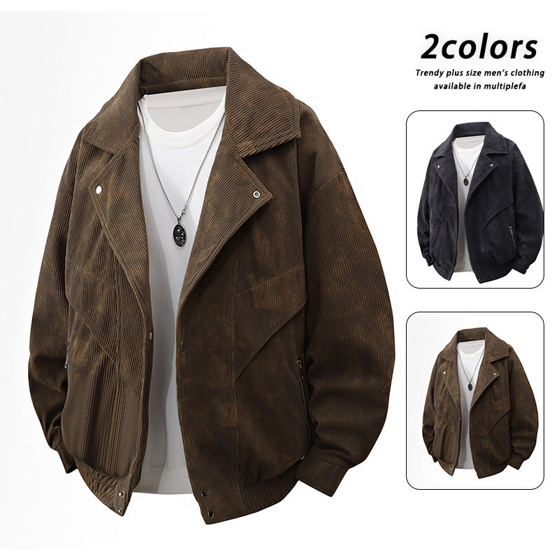 Men's Nano Oversized Cord Jacket with Wide Lapel, Zipper Pockets, and Elastic Hem Mune Fashion