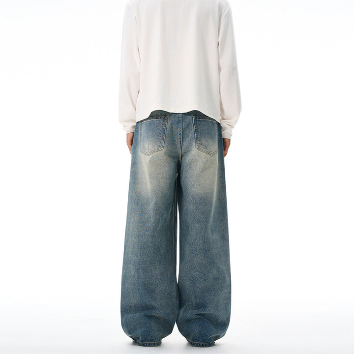 Men's Ultra Wide Vintage Denim Baggy Jeans with Low Crotch and Floor-Length Hemline Mune Fashion