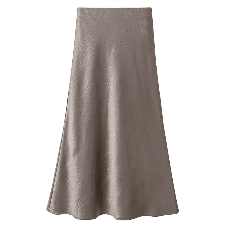 Women's elegant satin midi skirt with A-line and seamless waistband Mune Fashion