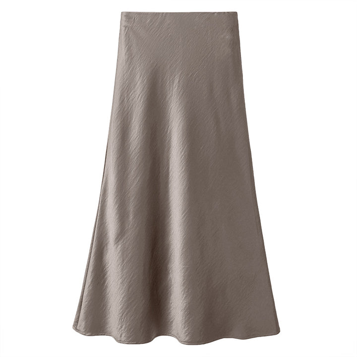 Women's elegant satin midi skirt with A-line and seamless waistband Mune Fashion