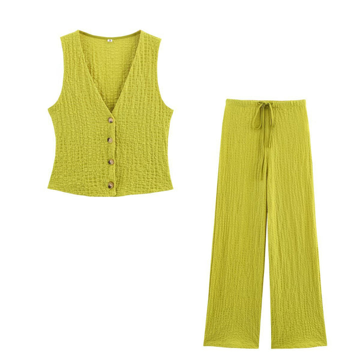 Women's lightweight crinkle lounge pants with wide leg and drawstring Mune Fashion