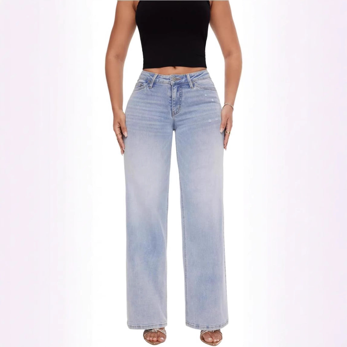 Ladies Wide High-Waist Flared Jeans made of Stretch Denim Mune Fashion