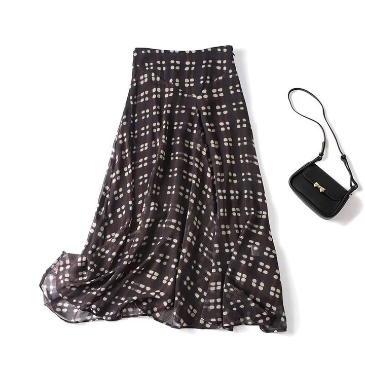 Women's flowing maxi skirt made of chiffon with geometric all-over print and high waist Mune Fashion