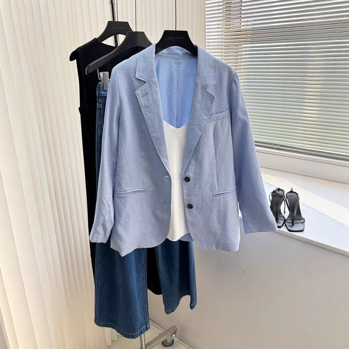Women Stylish Linen Blazer with Two Pockets Mune Fashion