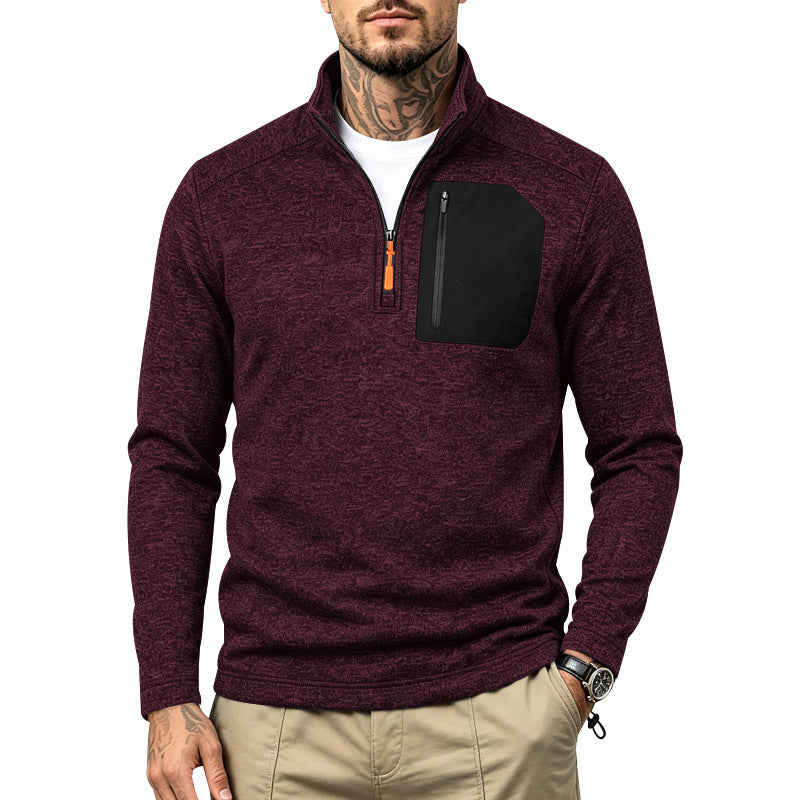 Men's Textured Quarter-Zip Sweater with Half-Zip and Chest Zip Pocket Mune Fashion