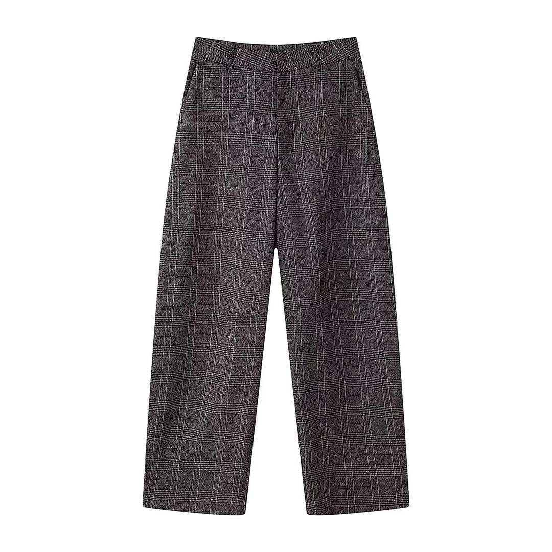 Women's high-waisted Glencheck wide pants with crease and straight leg Mune Fashion