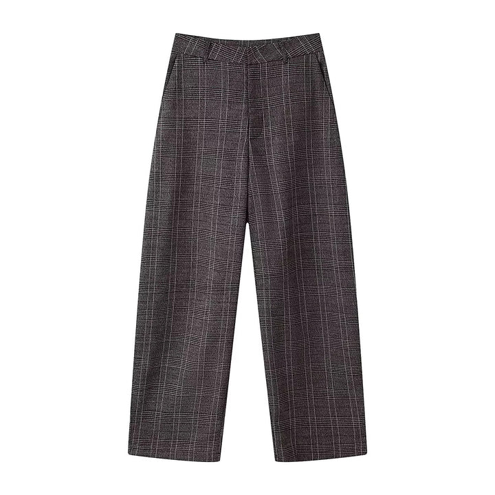 Women's high-waisted Glencheck wide pants with crease and straight leg Mune Fashion