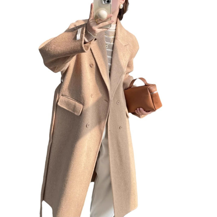 Women's Oversized Wool Blend Coat with Double-Breasted Button Placket and Pocket Flaps Mune Fashion