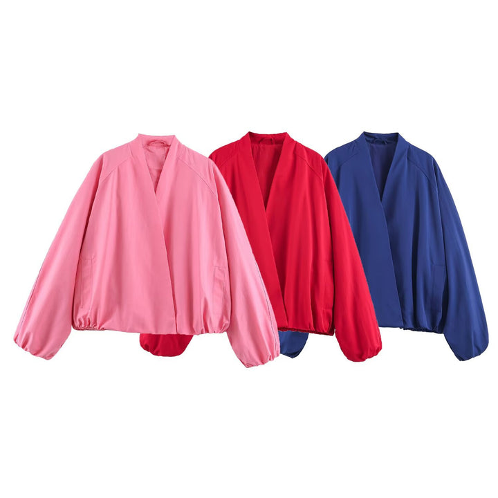 Women's Light Oversize Blouson Jacket with Open Kimono Neckline Drune
