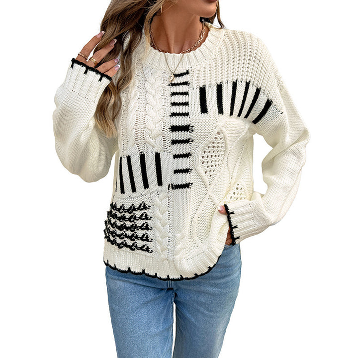 Women's Fashionable Knit Sweater with Contrast Details Mune Fashion