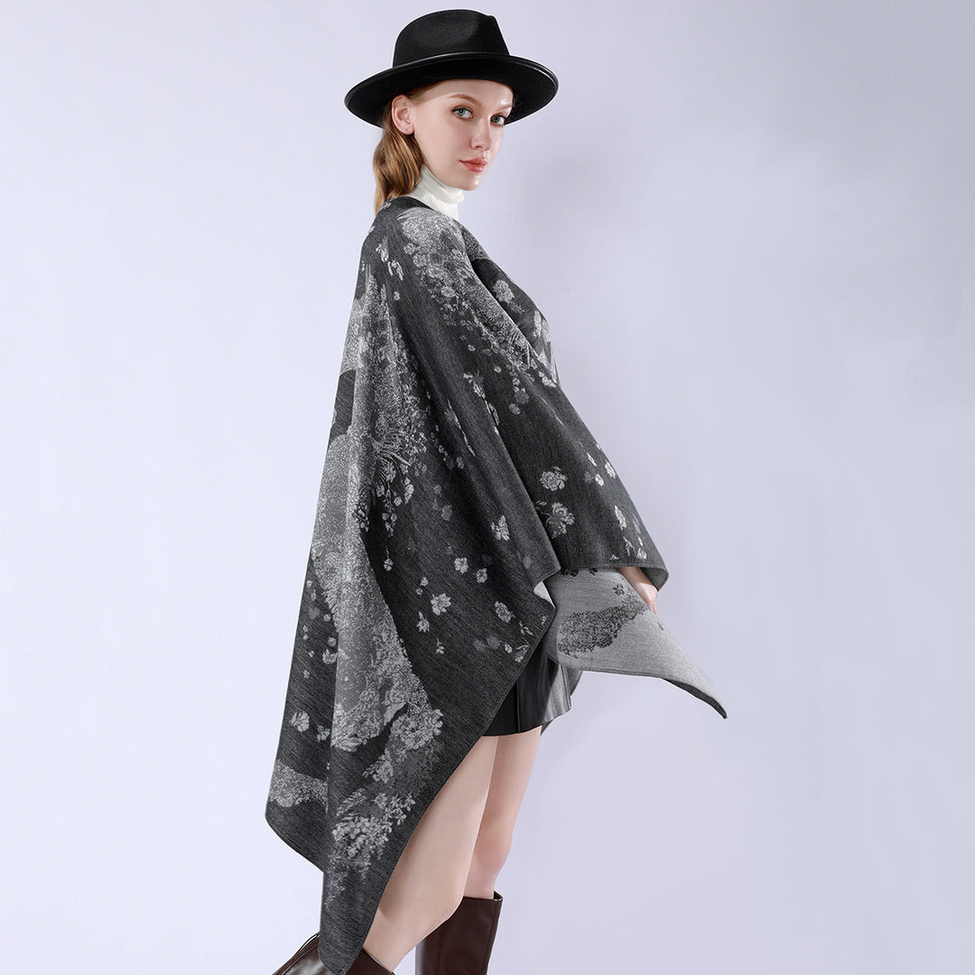 Women's oversized wrap poncho in kimono style with fine jacquard fabric Mune Fashion